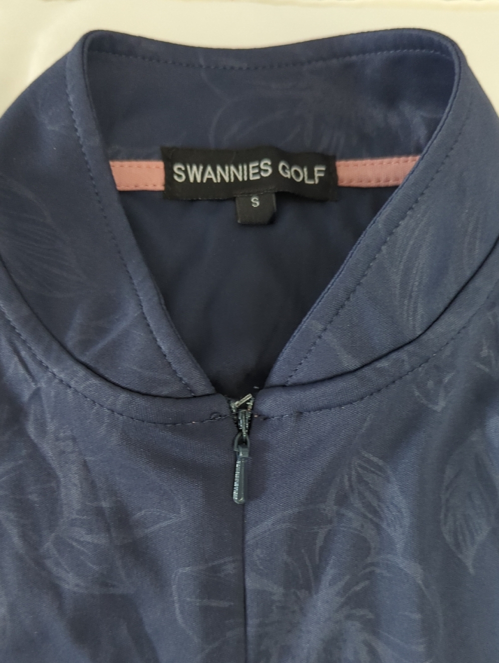 Swannies Golf Nadia Sleeveless Polo - Navy Blue Floral Embossed Half Zip Size S - Picture 2 of 7